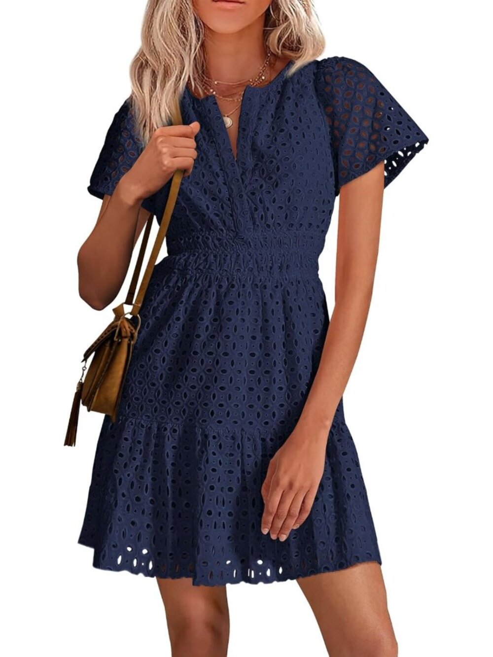 Chic Summer Eyelet Lace Short Dress - Perfect for Beach Days & Parties